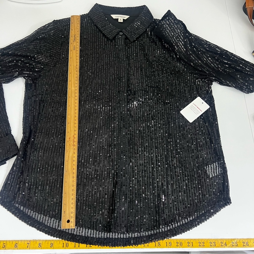 Lucky Brand Sequin Button-Up Shirt Black Size M NWT - Picture 7 of 8